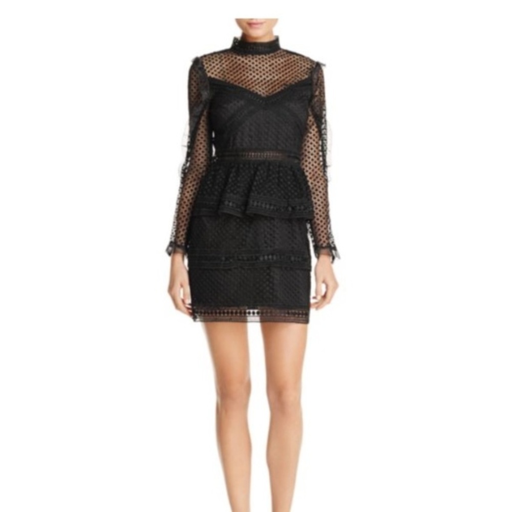 AQUA Bloomingdales Ruffled Dot Lace Dress, Black S